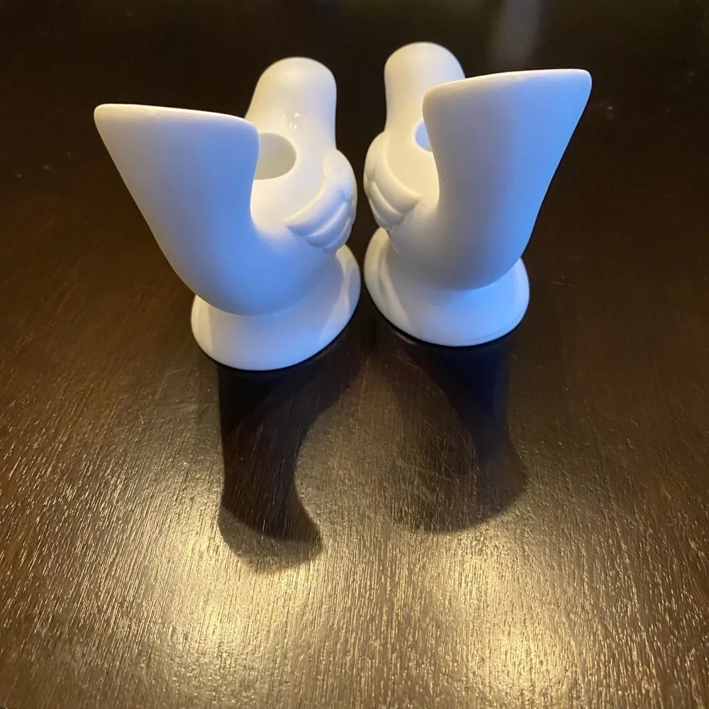 Avon Pair of White Bird Taper Vintage Candle Holders.